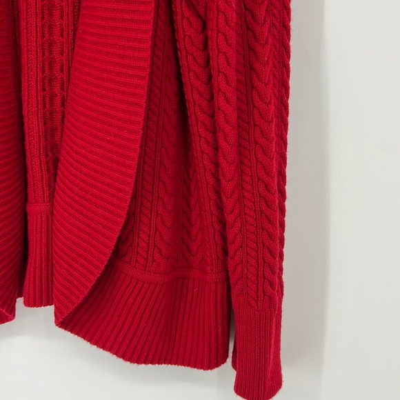 TALBOTS Cable knit Red open face SZ 1X Lambs wool blend fisherman cardigan - Picture 5 of 10